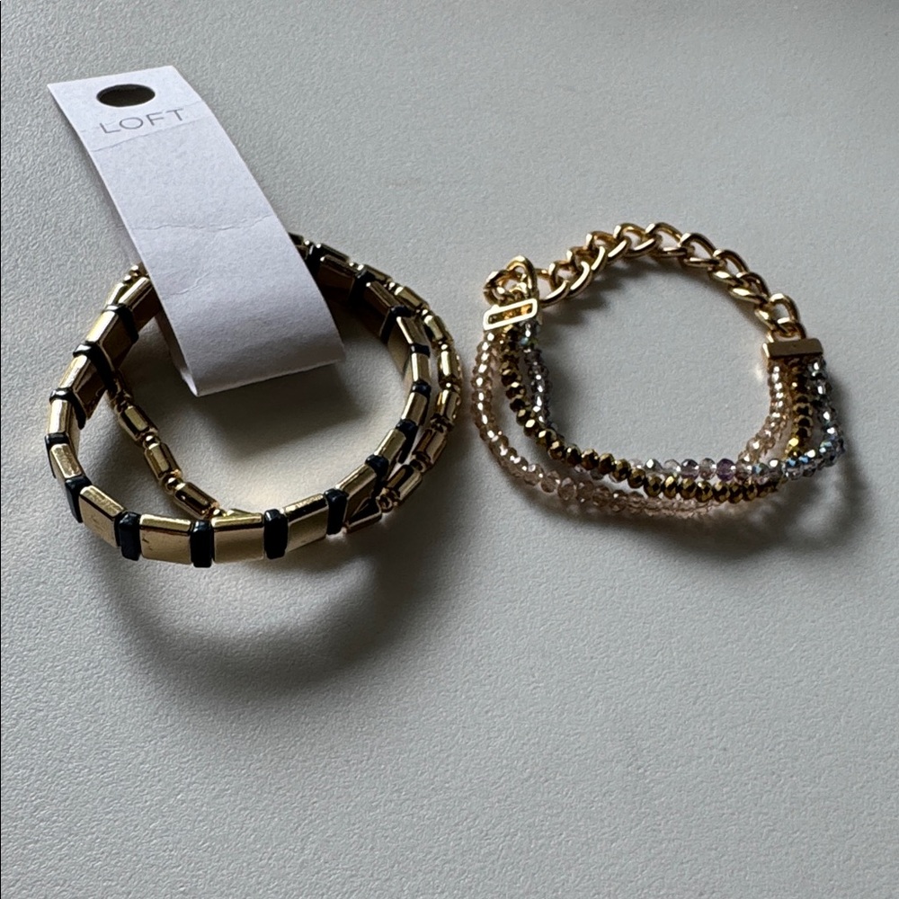 LOFT Gold and Navy Bracelet Stack AND Beaded Stretch Bracelet